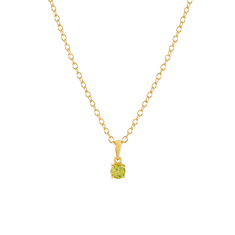 Gold peridot pendant necklace, August birthstone jewellery by Lulu + Belle