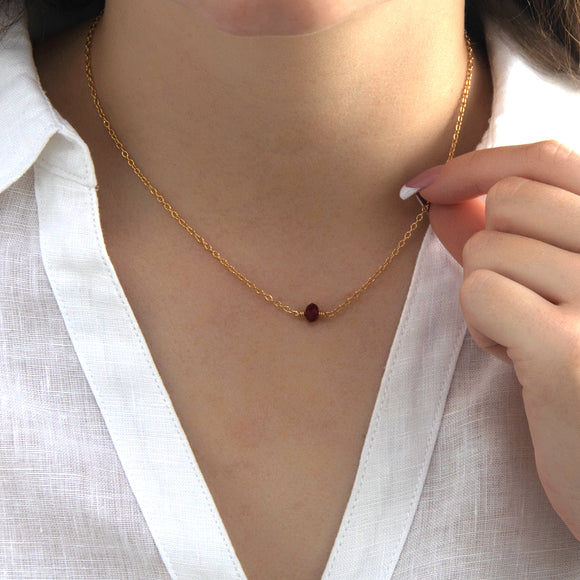 january birthstone necklace with garnet crystal 