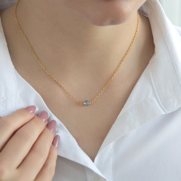 march birthstone necklace with aquamarine crystal 