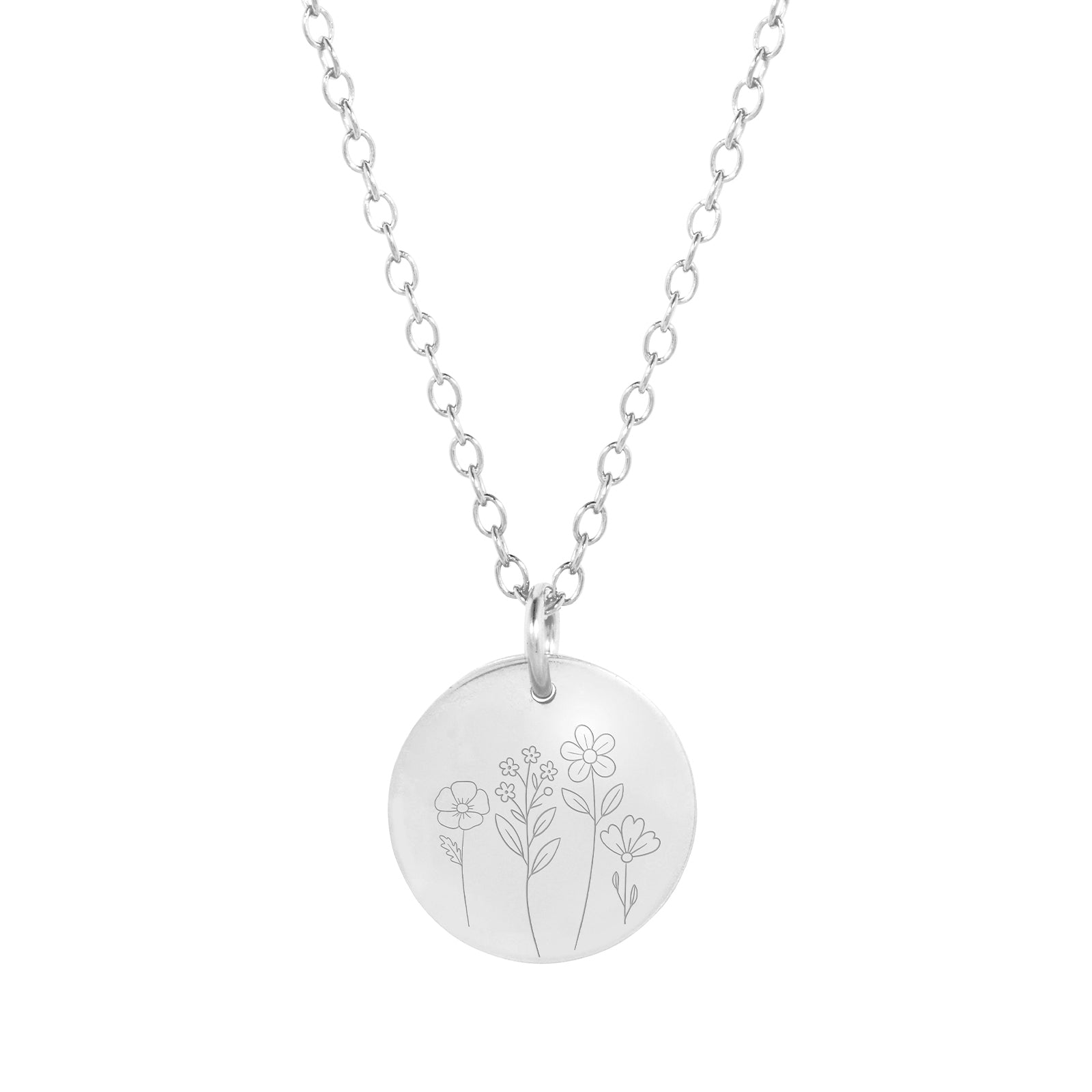 mathair bloom necklace in silver from front 