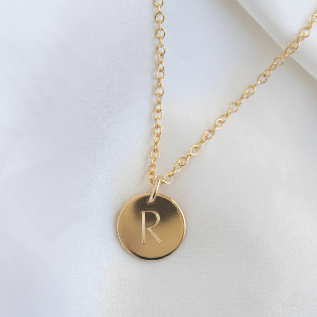 medium gold initial necklace. lulu and belle