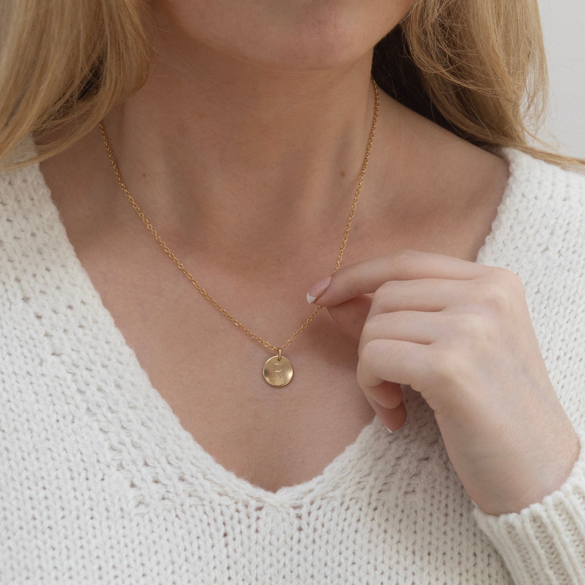 medium gold initial necklace. lulu and belle