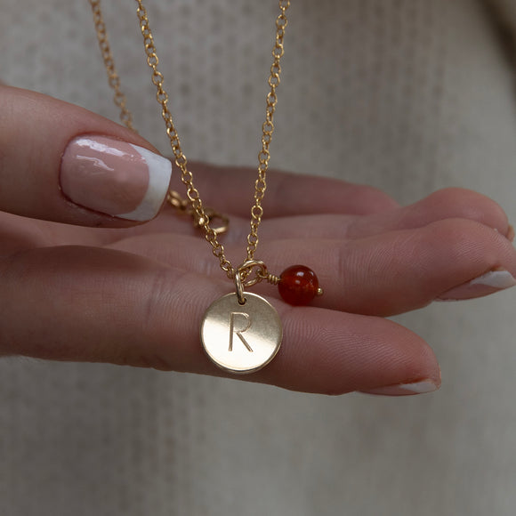 Gold Initial Necklace + Birthstone - Lulu + Belle Jewellery