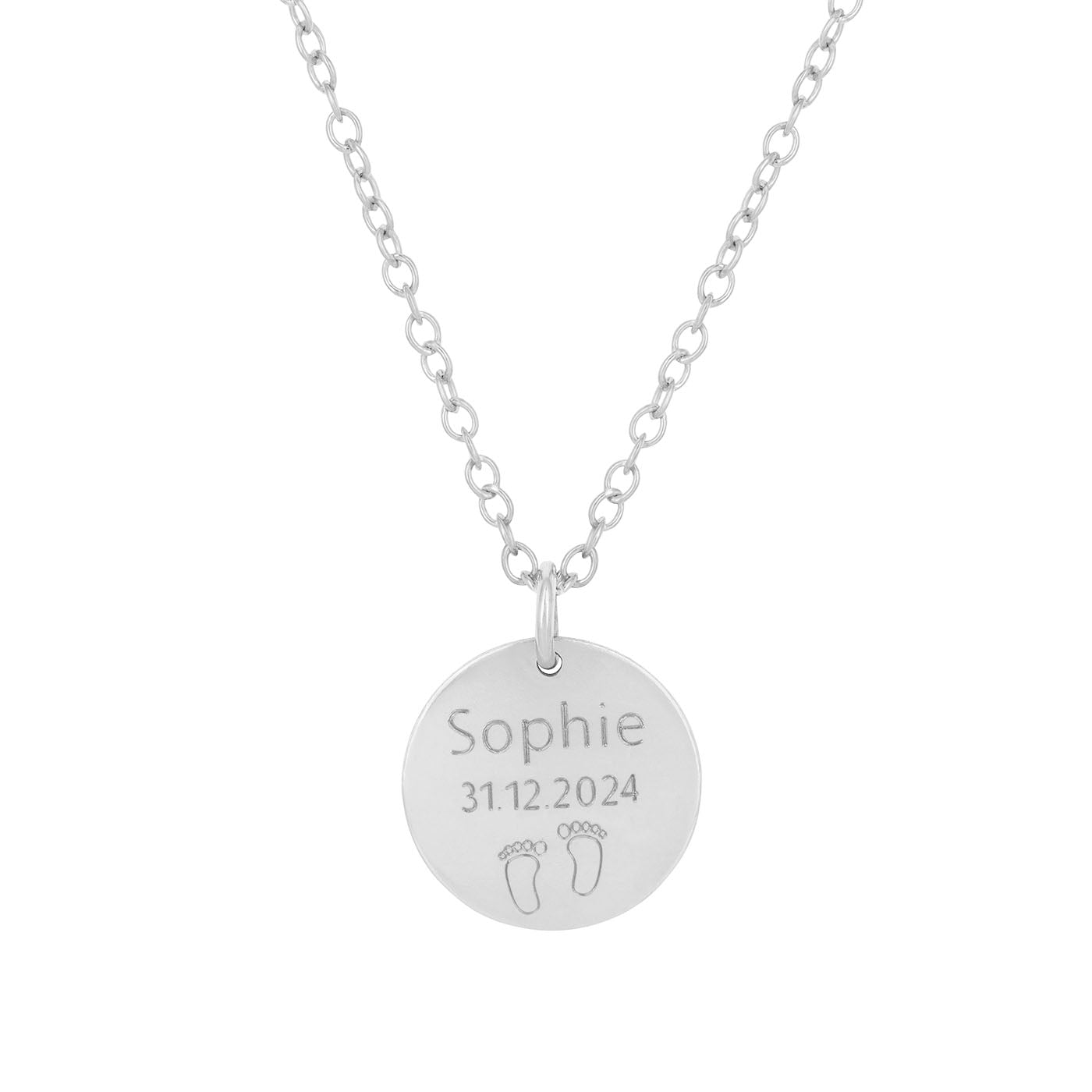 new baby date and name necklace silver 