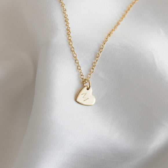 gold heart initial necklace engraved 