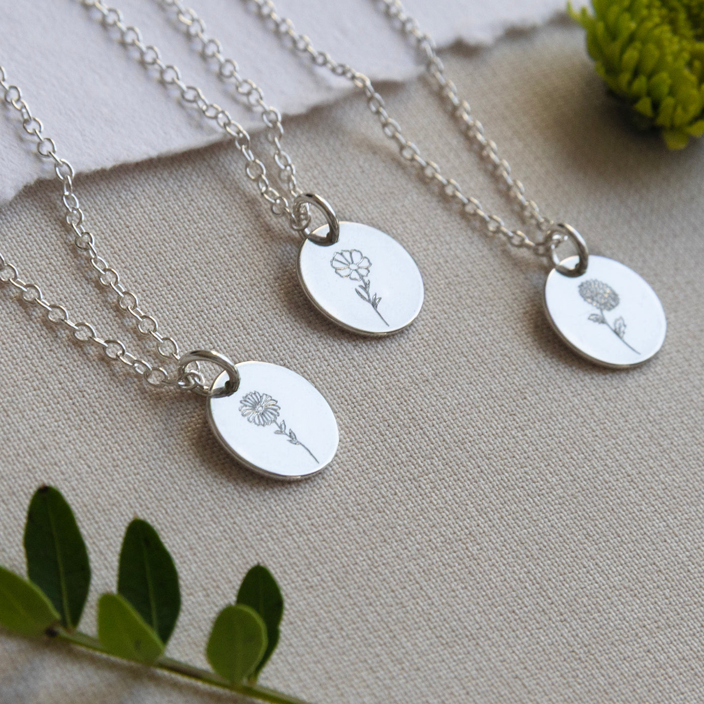 Birth Flower Necklace Silver. Lulu and Belle