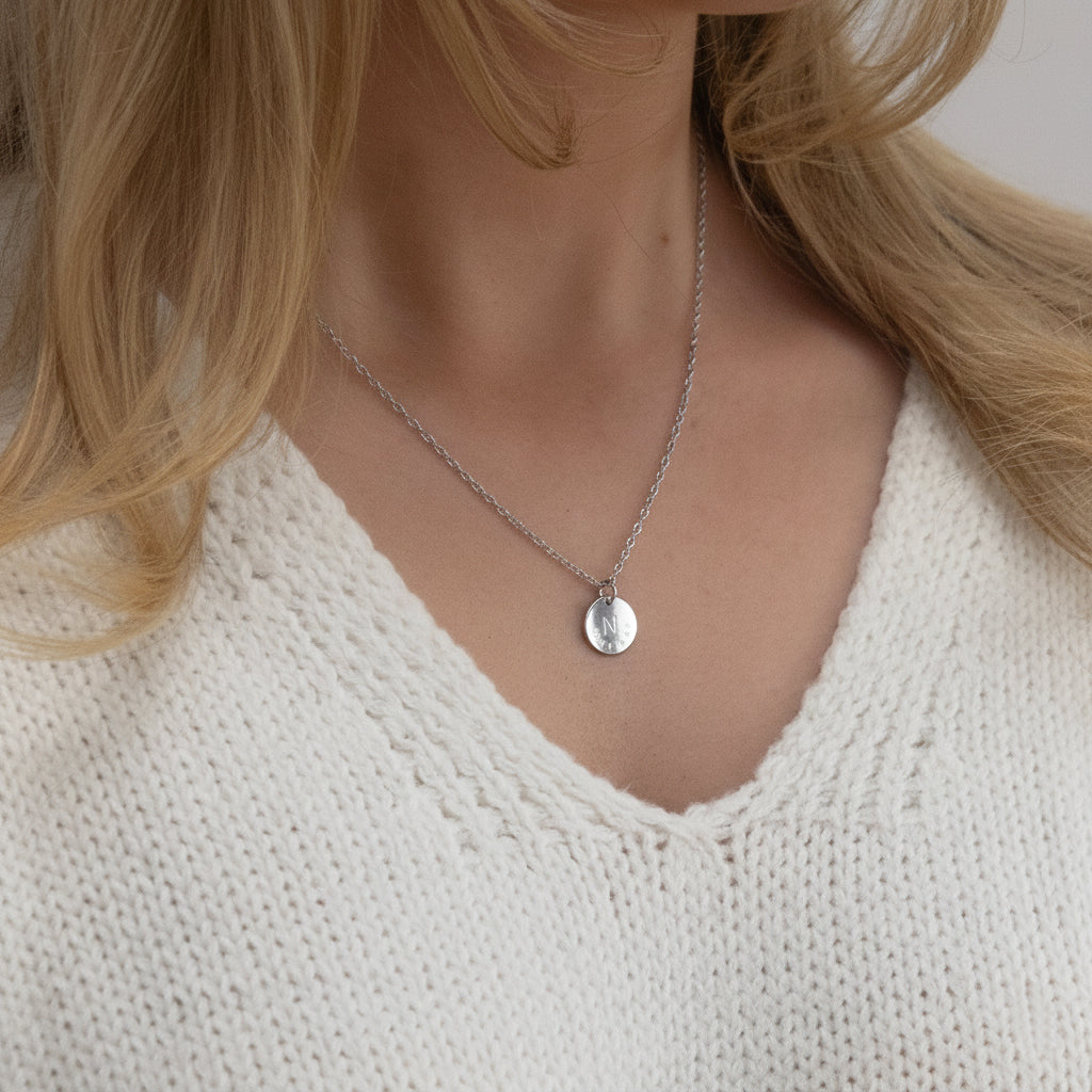 Silver Date and Initial Necklace