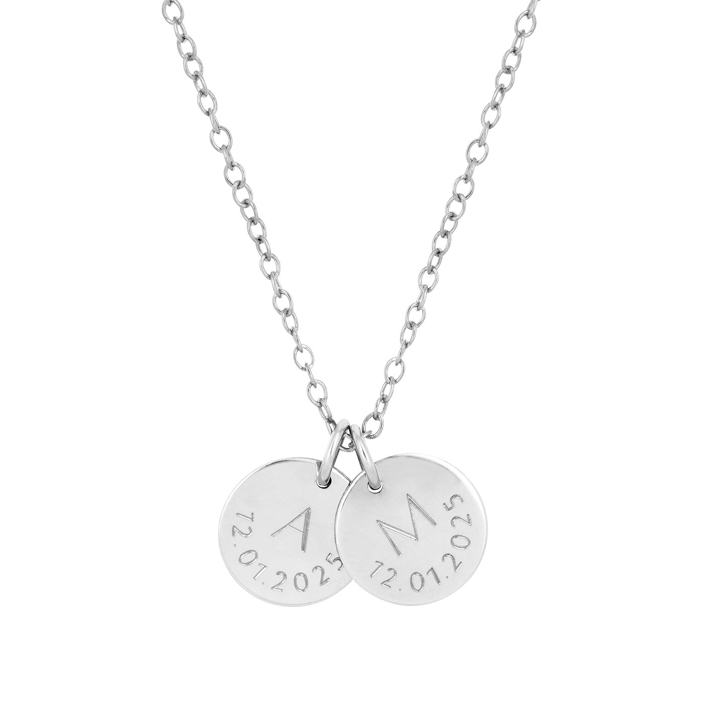 silver date and initial necklace 
