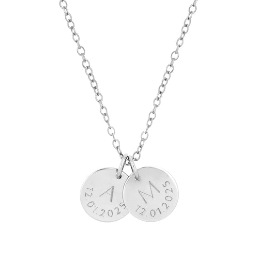 silver date and initial necklace 
