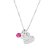 silver double heart necklace with initial and birthstone