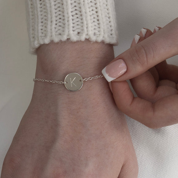 Sterling silver engraved initial bracelet handmade in Ireland – Lulu + Belle personalised jewellery