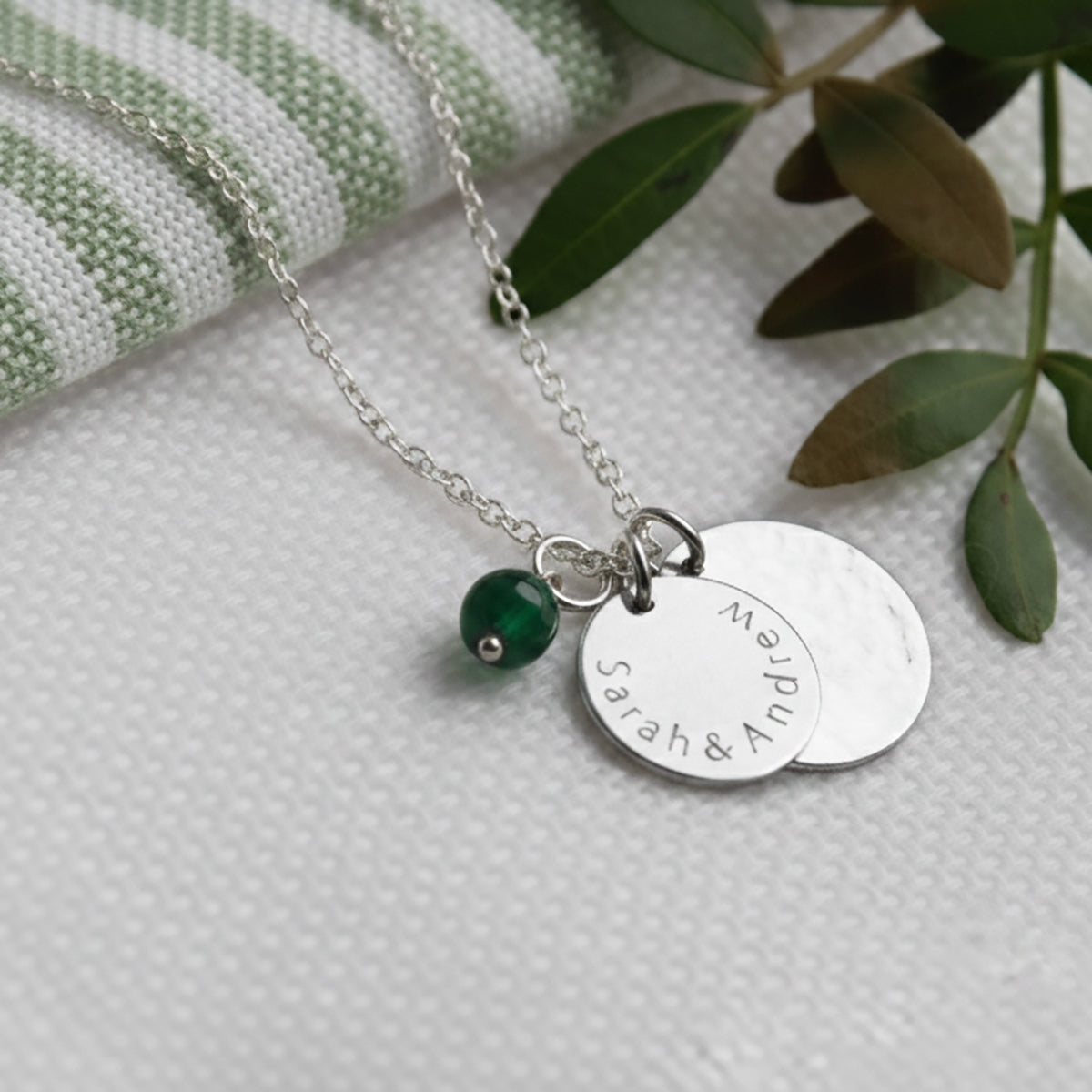 silver personalised name disc and birthstone lulu and belle 