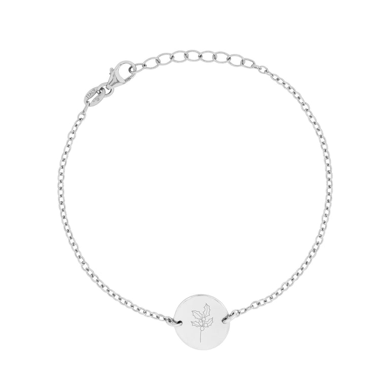 silver birth flower bracelet - december - holly
