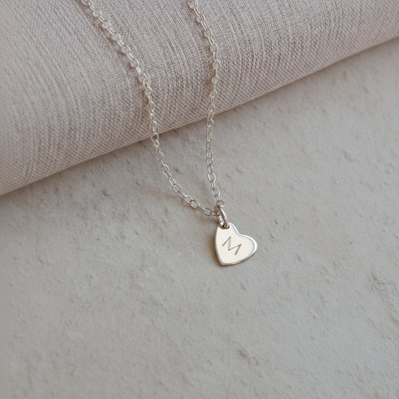 silver heart initial necklace engraved 