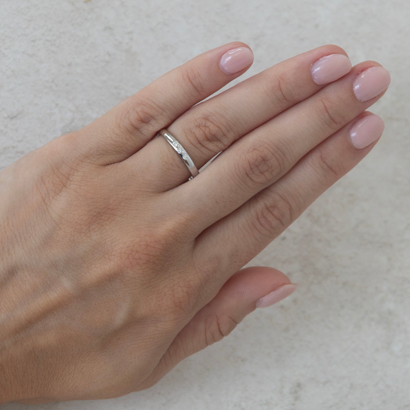 the every since wedding ring on a model 