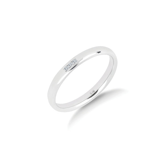 The Three Wishes wedding ring in yellow gold, a polished 2.5mm women's ring with three channel set diamonds