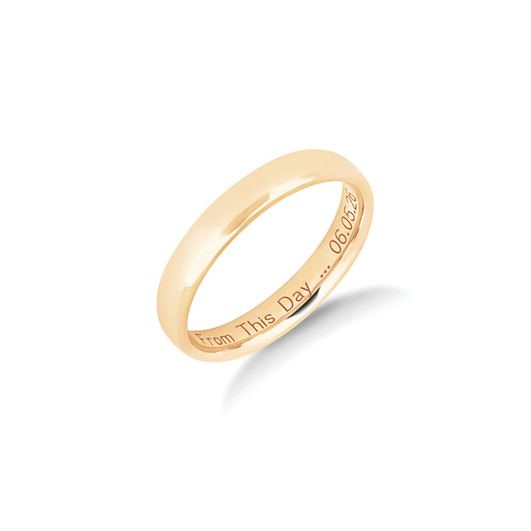 The Two of Us wedding ring in yellow gold, a plain polished men's ring with a comfort fit