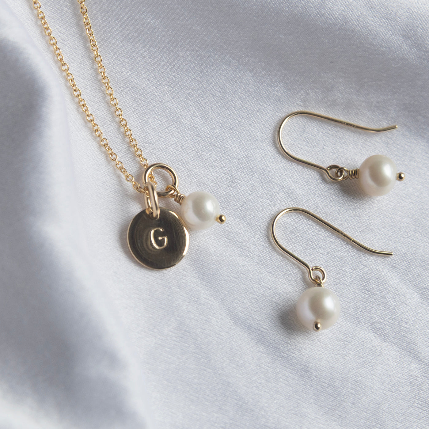Bridesmaid Gift Box - Initial Necklace + Earrings with Pearls