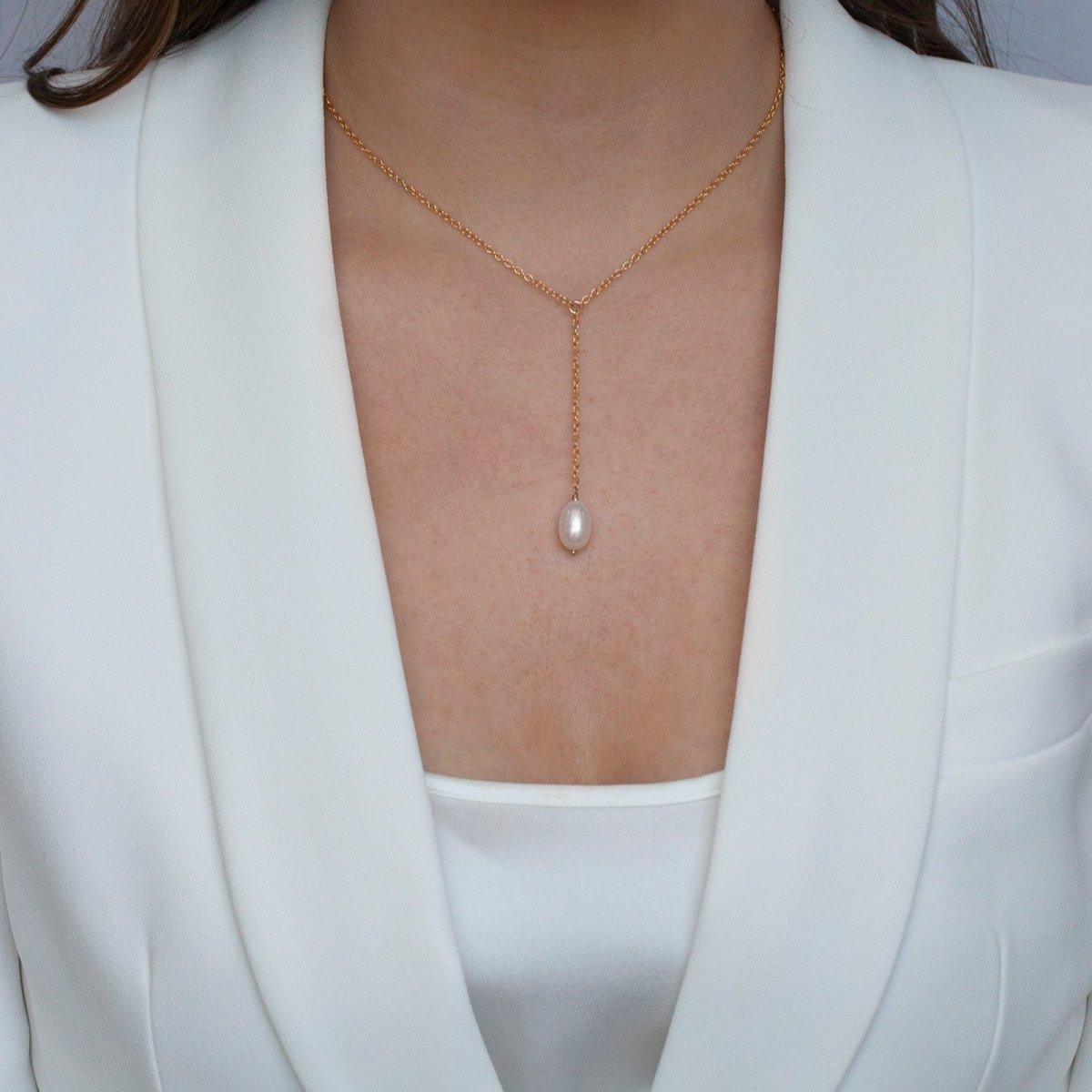 ATHENA Silver or Gold Large Single Pearl Necklace - Lulu + Belle Jewellery