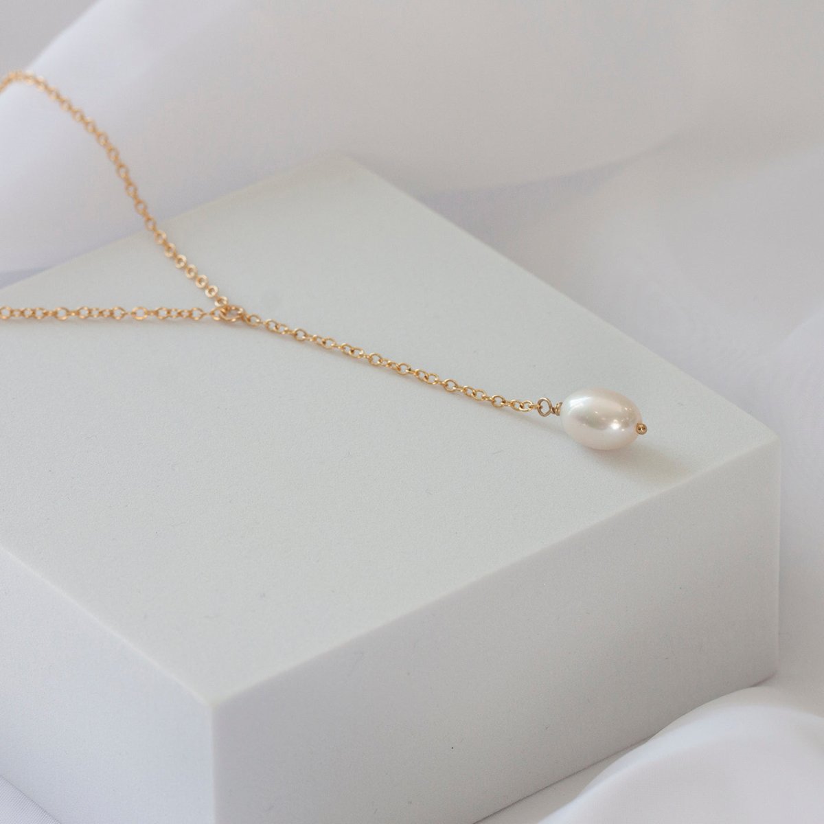 ATHENA Silver or Gold Large Single Pearl Necklace - Lulu + Belle Jewellery