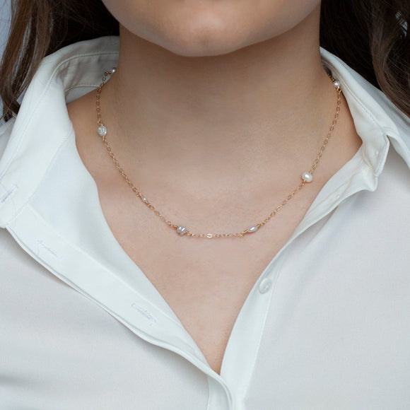 BELLE Floating Pearl Necklace Gold or Silver - Lulu + Belle Jewellery