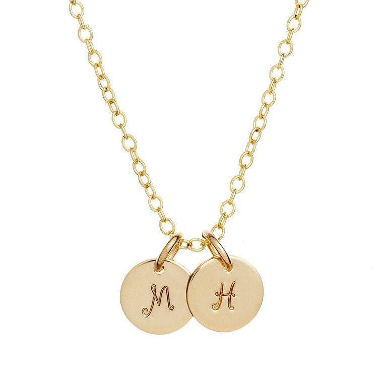 Dainty gold initial necklace multiple discs in script - Lulu + Belle Jewellery