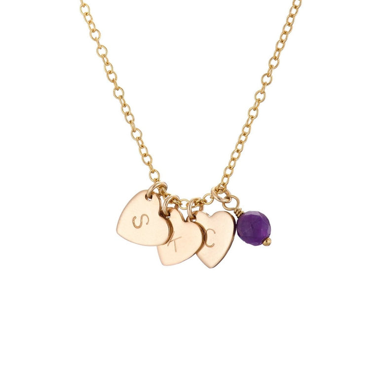 Gold Heart Necklace with Initials + Birthstone - Lulu + Belle Jewellery