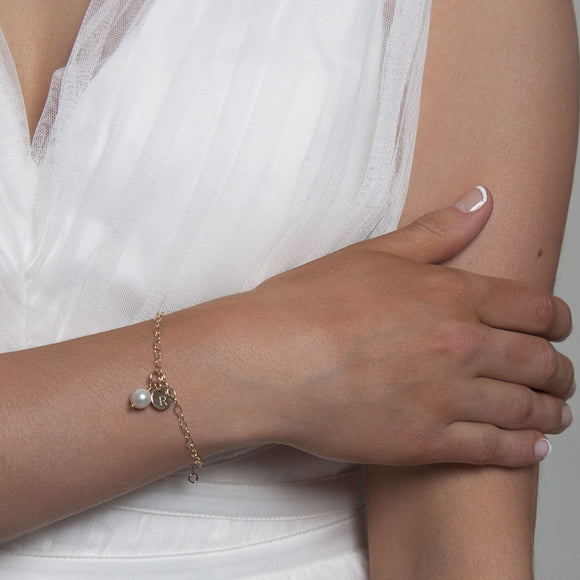 Gold or Silver Pearl and Initial Bracelet - Lulu + Belle Jewellery