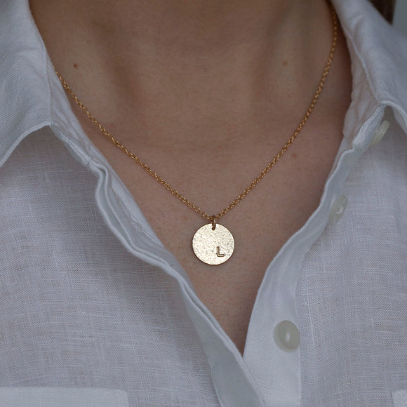 Large Hammered Disc with Initial in Gold - Lulu + Belle Jewellery