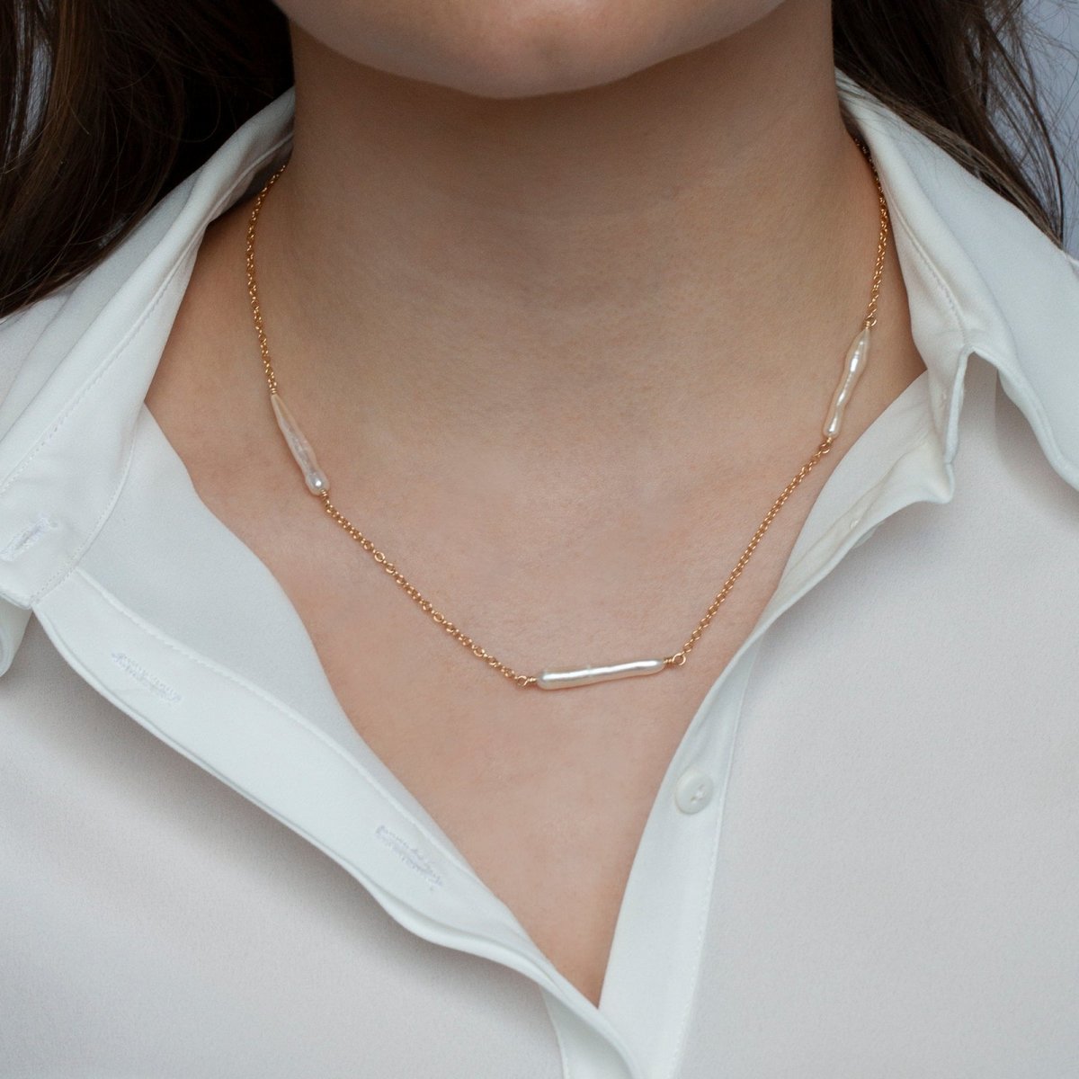 LULU Shimmering Stick Pearl Necklace Gold or Silver - Lulu + Belle Jewellery