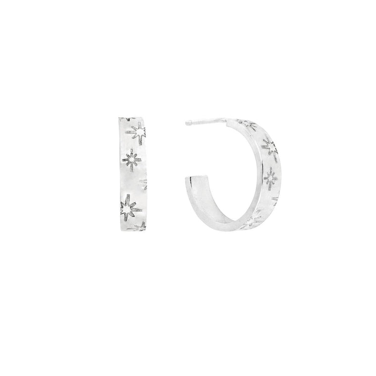 Medium Silver Hoop Earrings with Stars - Lulu + Belle Jewellery