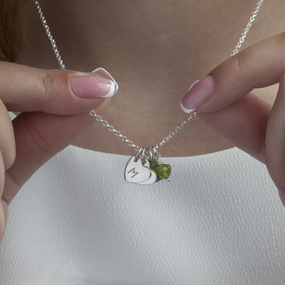 Silver birthstone necklace with heart initial - Lulu + Belle Jewellery