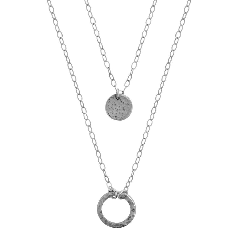 Silver Layered Necklace with Disc and Karma - Lulu + Belle Jewellery