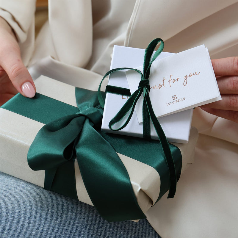 Lulu + Belle gift box with green velvet ribbon and Just for you card